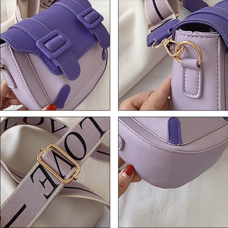 Female Wide Strap Shoulder Bag Solid Color Crossbody Bags For Women Exquisite INS Saddle Bag