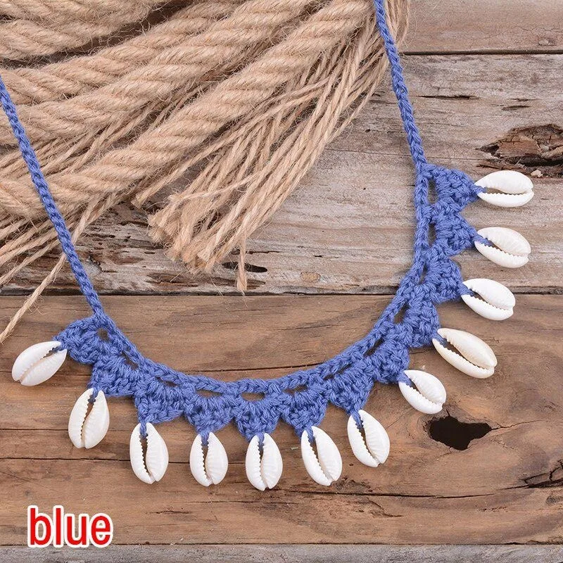 Collar de conchas bohemias para mujer, Gargantilla de cadena de cuerda tejida a mano, collares de cuentas de playa de verano, joyería