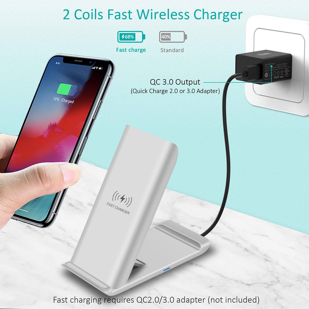 FDGAO 15W support de chargeur sans fil USB C Qi chargeur de téléphone Station de charge rapide pour iPhone 11 Pro XS XR X 8 Samsung S10 S20