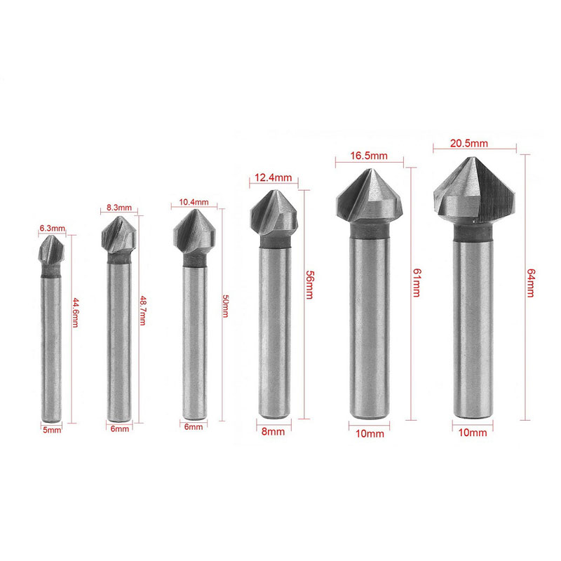 Broca avellanadora de 3 flautas, herramientas de biselado de 90 grados, cortador de chaflán, brocas para placa de aluminio de acero inoxidable, 1 ud.