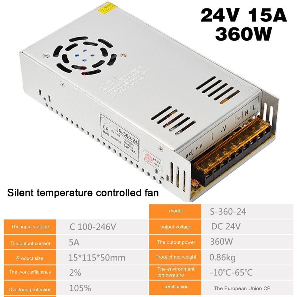 Alimentation à découpage DC24V 1A 2A 2.5A 3A 4.5A 5A 6.5A 8.3A 10A 12.5A 15A 16.5A AC 220V à DC24V AC-DC 24V pour 24V LED Bande: 24v 15A