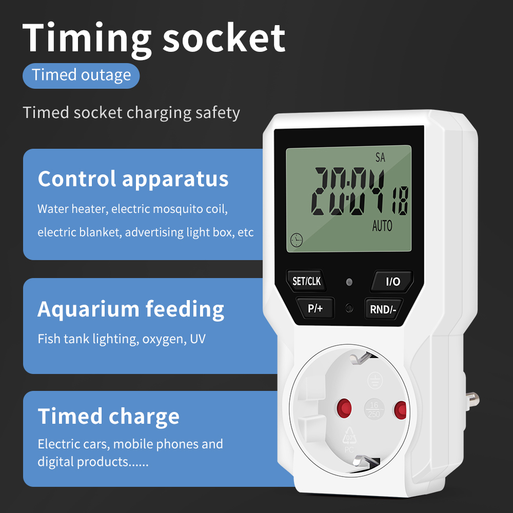 Digital 3680W Output Timer Socket EU Plug LCD Display Programmable Timer Switch 10 Group Timing Automatic Surge Protector