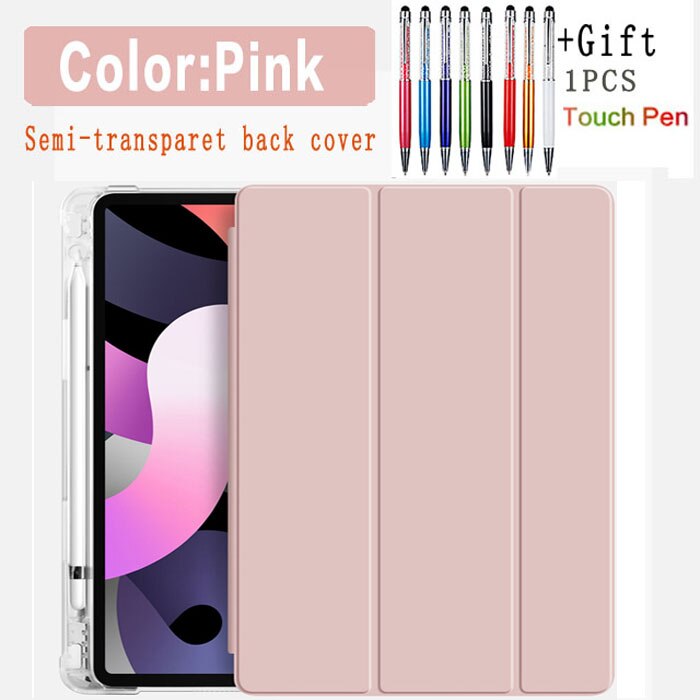 Flip skórzany pokrowiec na iPad Air 4 10.9 2020 przezroczysty futerał na tył z miejscem na długopis do Apple iPad Air 4th Gen stojak na walizkę Funda Capa: Pink-Air 4