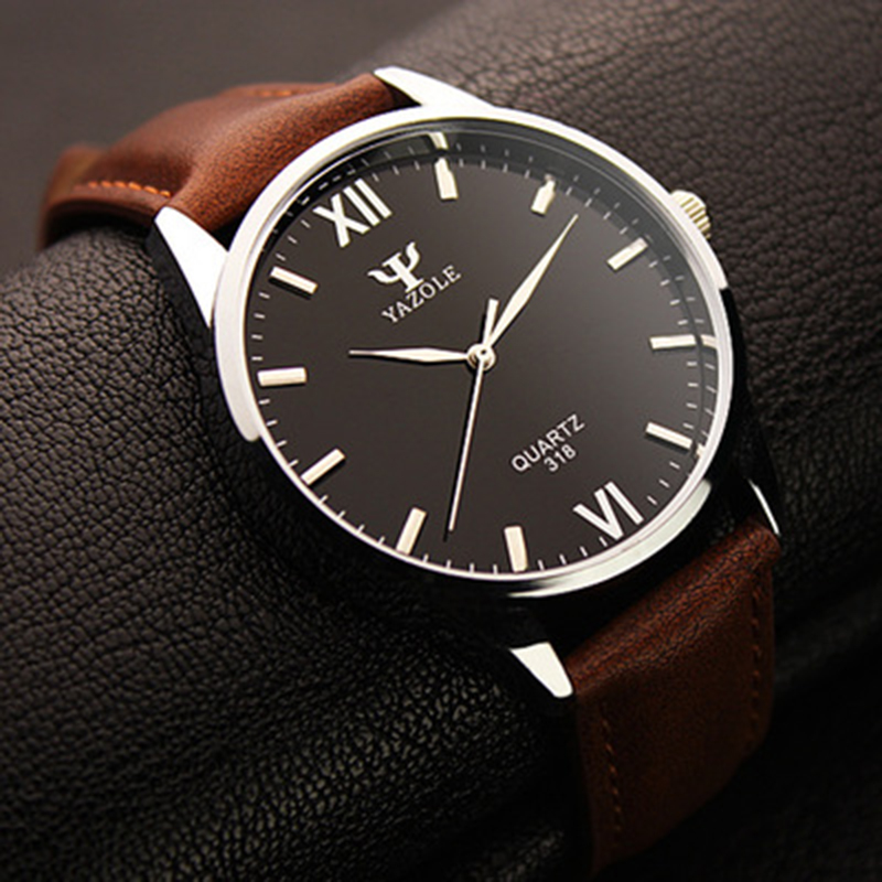 YAZOLE Blauw Glas Horloge Mannen Horloge heren Horloge Waterdichte Lederen Heren Horloges Klok reloj hombre relogio masculino