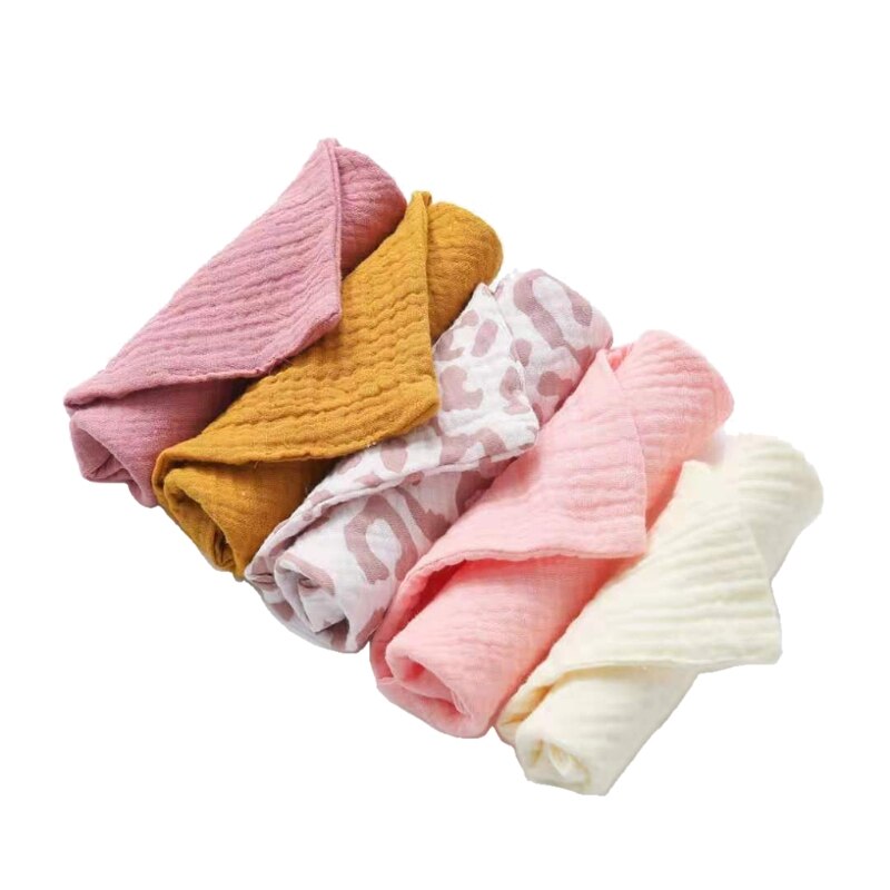 5 Pcs Towel Baby Facecloth Bath Towel Handkerchief Cotton Burp Cloth Soft Absorbent Gauze Washcloth: Pink Series