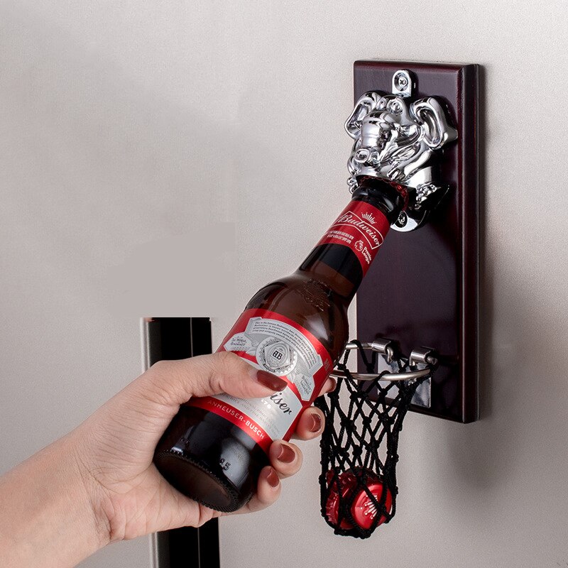 1Pc Wijn Bier Flesopener Muurbevestiging Fles Basketbal Flesopener Met Embedded Magnetische Cap Catcher In Effen Opener