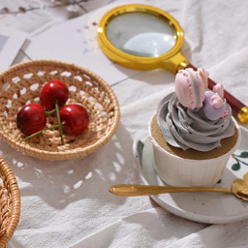 Mini plateau de rangement en rotin 11/15cm, panier rond tissé à la main, panier en osier, présentoir de pain, de fruits et de petit déjeuner
