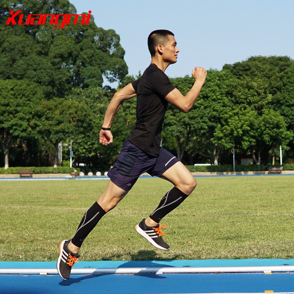 Kuangmi 1 par de mangas de compresión de pantorrilla tejido de punto calentadores de pierna correr espinillera calcetines deportivos de pantorrilla alivio de dolor de apoyo