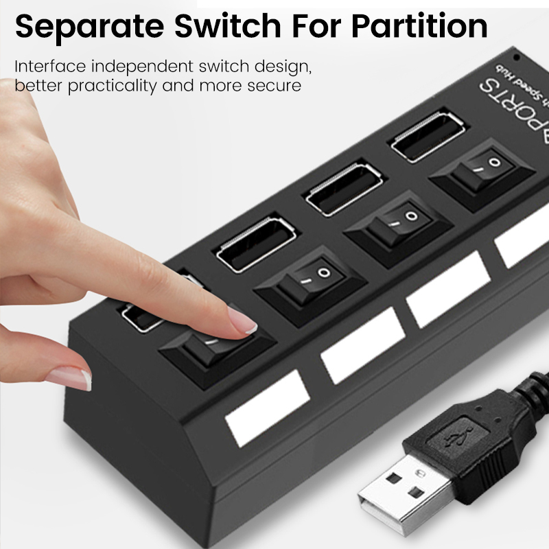 USB 2,0 Hub Multi USB Splitter Häfen Hub verwenden Netzteil 4/ 7 Hafen Mehrfach Expander Hub mit schalten 30cm Kabel für zu Hause