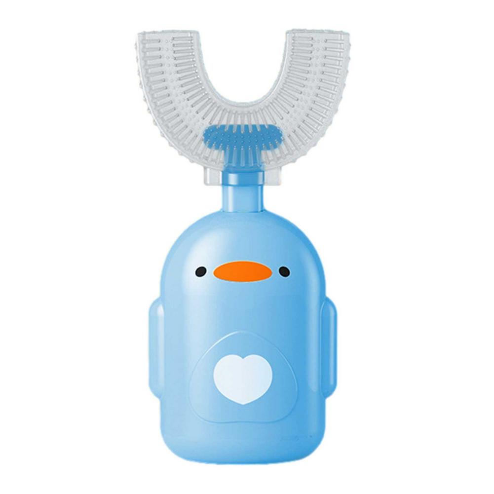 Spazzolino da denti per bambini a forma di U spazzolino da denti in Silicone morbido per bambini 360 denti orali pulizia spazzolino manuale a bocca intera blu e Pi: Blue