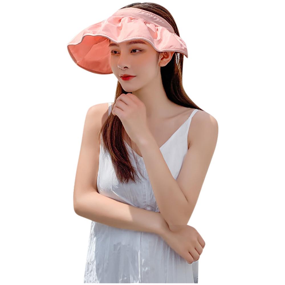 Sommer kvinders store brede kant sol hat kvinder foldbar sol hat bred strand hatte shell hatbeach uv beskyttelse cap: Lyserød