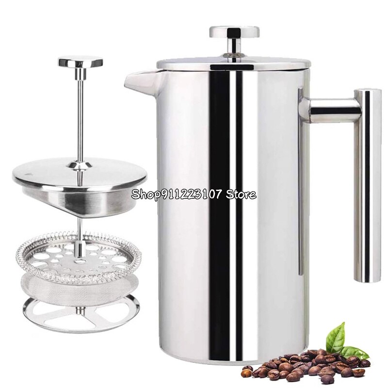 Cafetera francesa de acero inoxidable, máquina de café de doble pared de , con filtro, 350ML