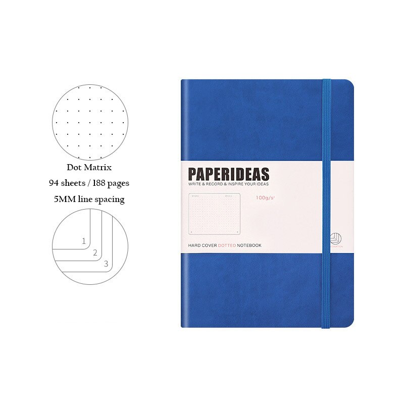 Hardcover A5 Dot Matrix Notebook Dot Ding Planner 100GSM 188 Pages Acid-free Paper Notepad Supplies Stationery D40: blue 02