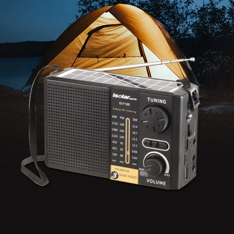 AM FM SW Radio multibanda Tarjeta TF Radio USB Luz LED Altavoz inalámbrico Panel solar de bolsillo Radio FM