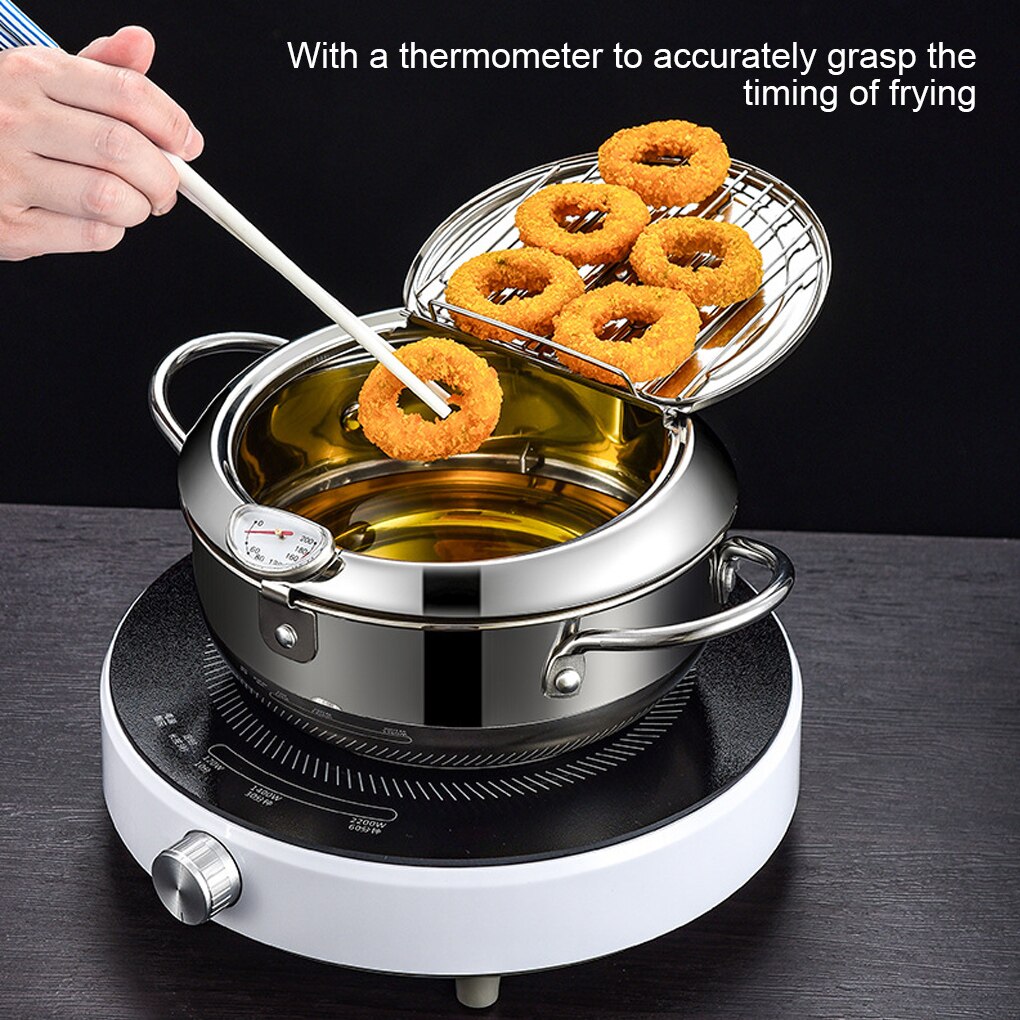 Japanese Style Deep Frying Pot Thermometer Tempura Fryer Pan Temperature Control Fried Chicken Pot Cooking Tools Kitchen Utensil