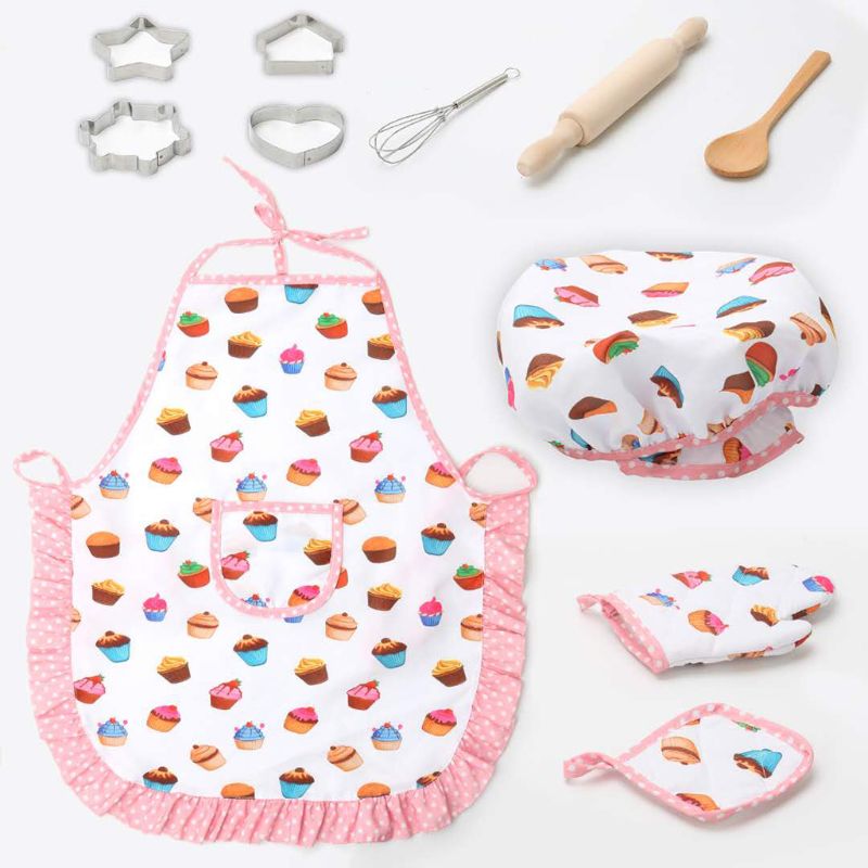 11pcs/set Kids Cooking Baking Kit Kitchen Chef Costume Role Play Apron Hat Gloves Set For Children