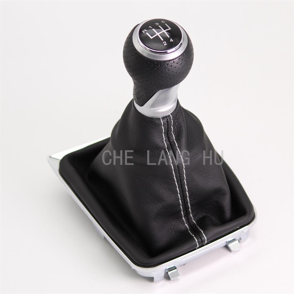 For vw golf 7 a7 mk7 gti gtd car-styling 5 speed 6 speed gear stick shift knob med svart skinnstøvel: Rød
