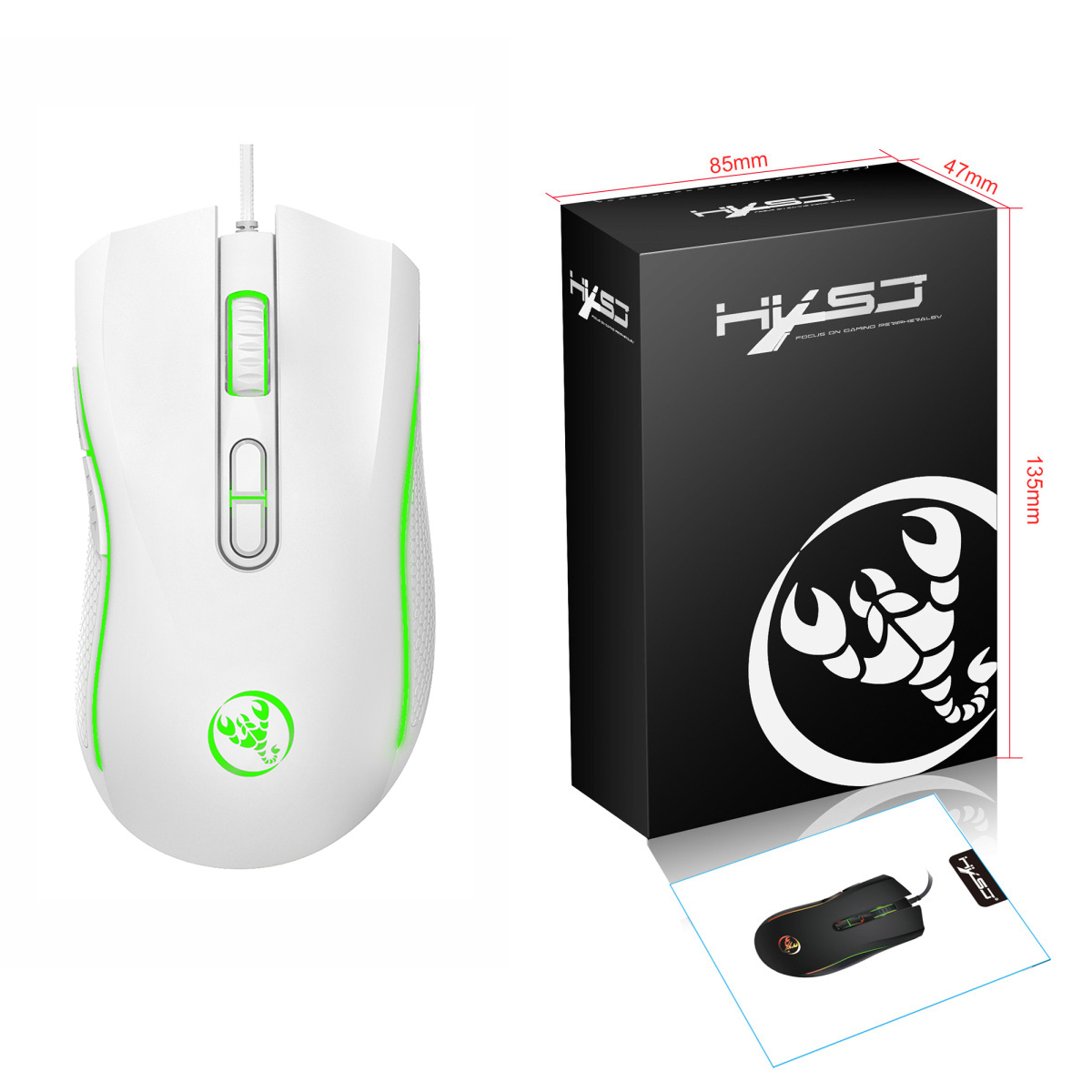 HXSJ colorful luminous gaming mouse e-sports wired mouse dpi four levels adjustable 3200dpi