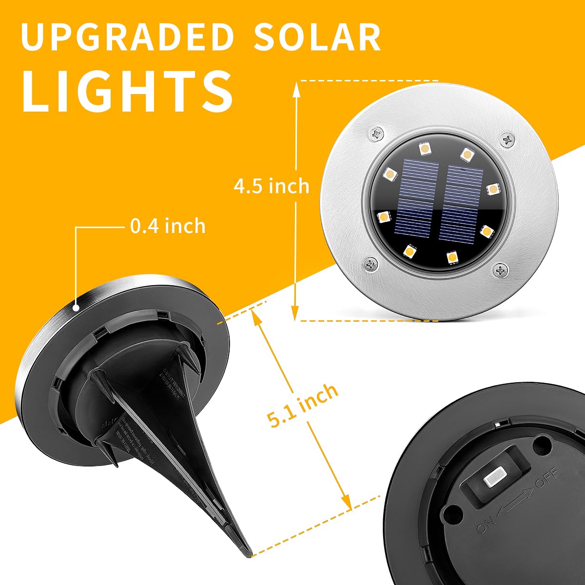 Luces solares de jardín de 8LED, disco de acera impermeable para exteriores, iluminación de paisaje empotrada en el suelo brillante para césped, Patio, camino, escalones de Patio