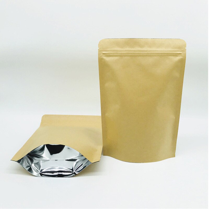 10 stuks/lot kraft papieren zakken gedroogd voedsel fruit thee verpakking zakjes koffie zaden snoep hoge afdichting rits sta b