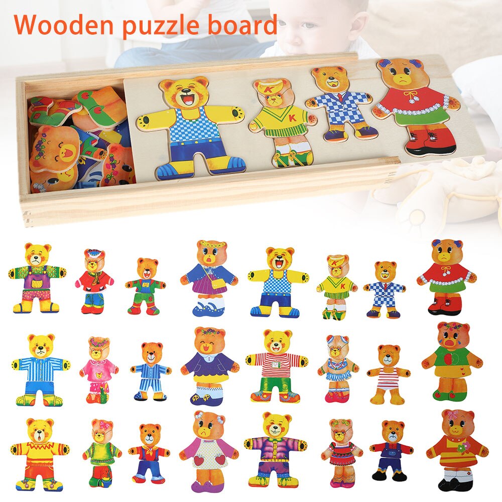 Houten Beer Omkleden Puzzels Speelgoed Houten Doos Educatief Speelgoed Kleine Beer Houten Puzzel Set Kids Kinderen Houten Speelgoed