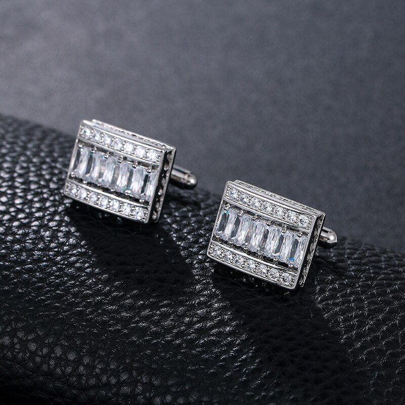 WEIMANJINGDIAN Brand Exquisite Cubic Zirconia Rectangle Shape CuffLink for Men in White / Rose Gold Colors