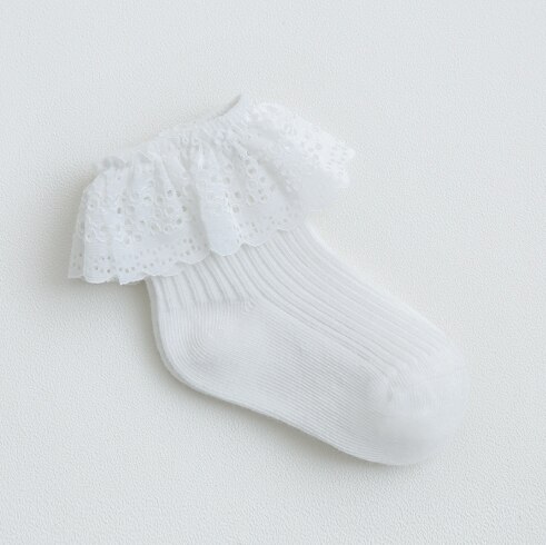 Peuter Baby Meisjes Zachte Katoenen Sokjes Stroken Kant Tutu Prinses Korte Sokken 0-5Y: WHITE / 1 to 3Y
