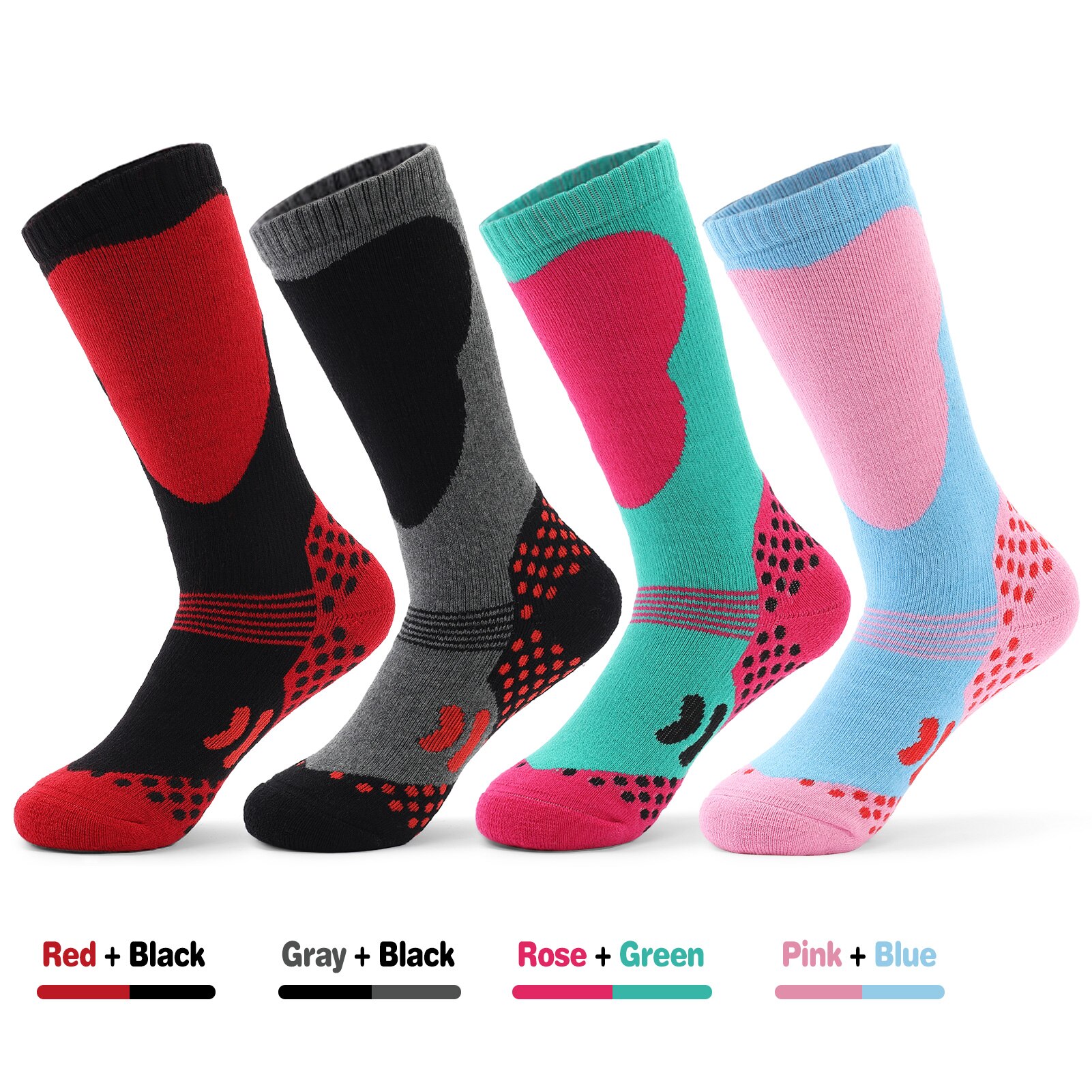 LIXADA 2 Pairs Children Sports Socks Ski Socks Kids Thick Knit Winter Athletic Knee-high Stockings For Ski Cycling