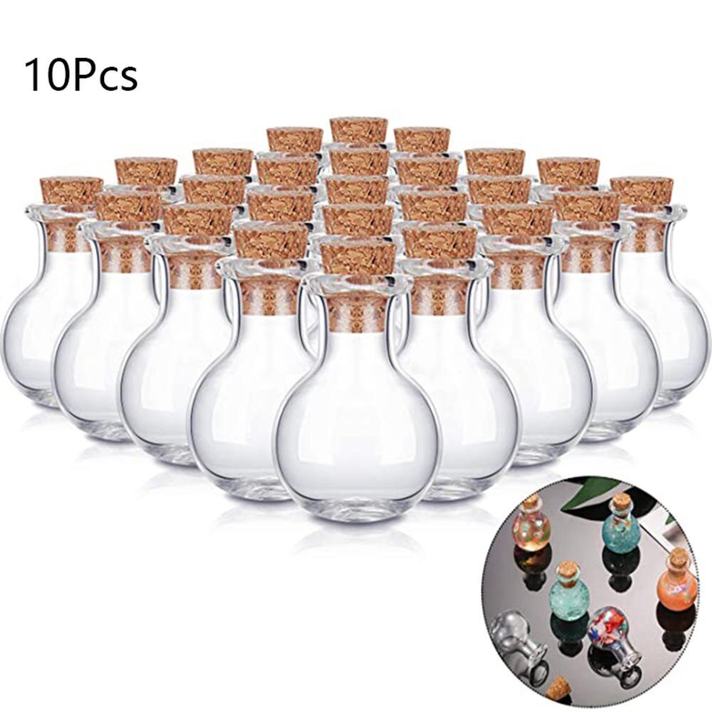 Mini botellas de cristal transparentes, botellas a la deriva, pequeñas botellas de deseos con tapones de corcho para boda, de cumpleaños, manualidades, 10 Uds.