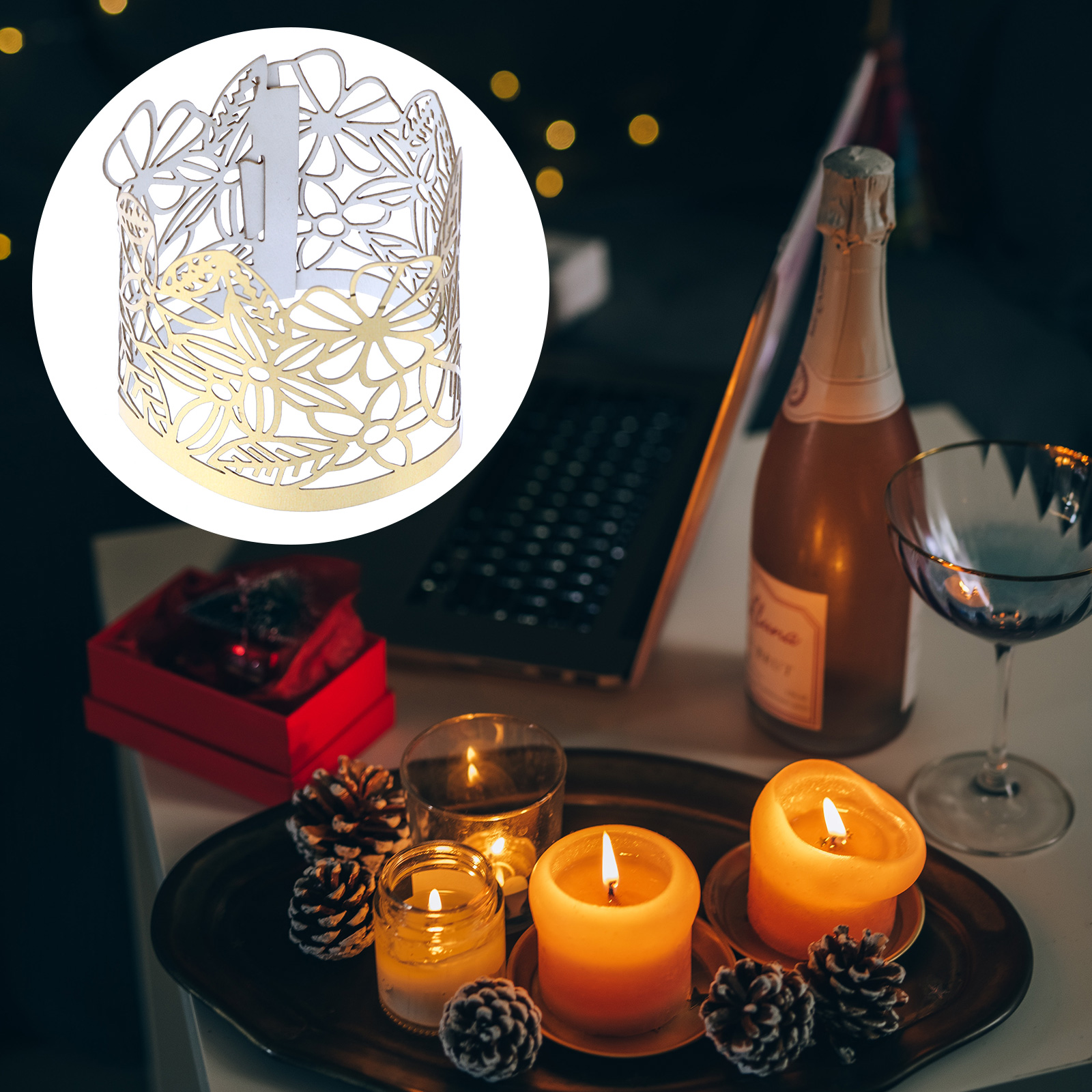 50pcs Hollow Paper Candle Holders Wraps Paper Lamp Enclosures Candle Wraps: Golden