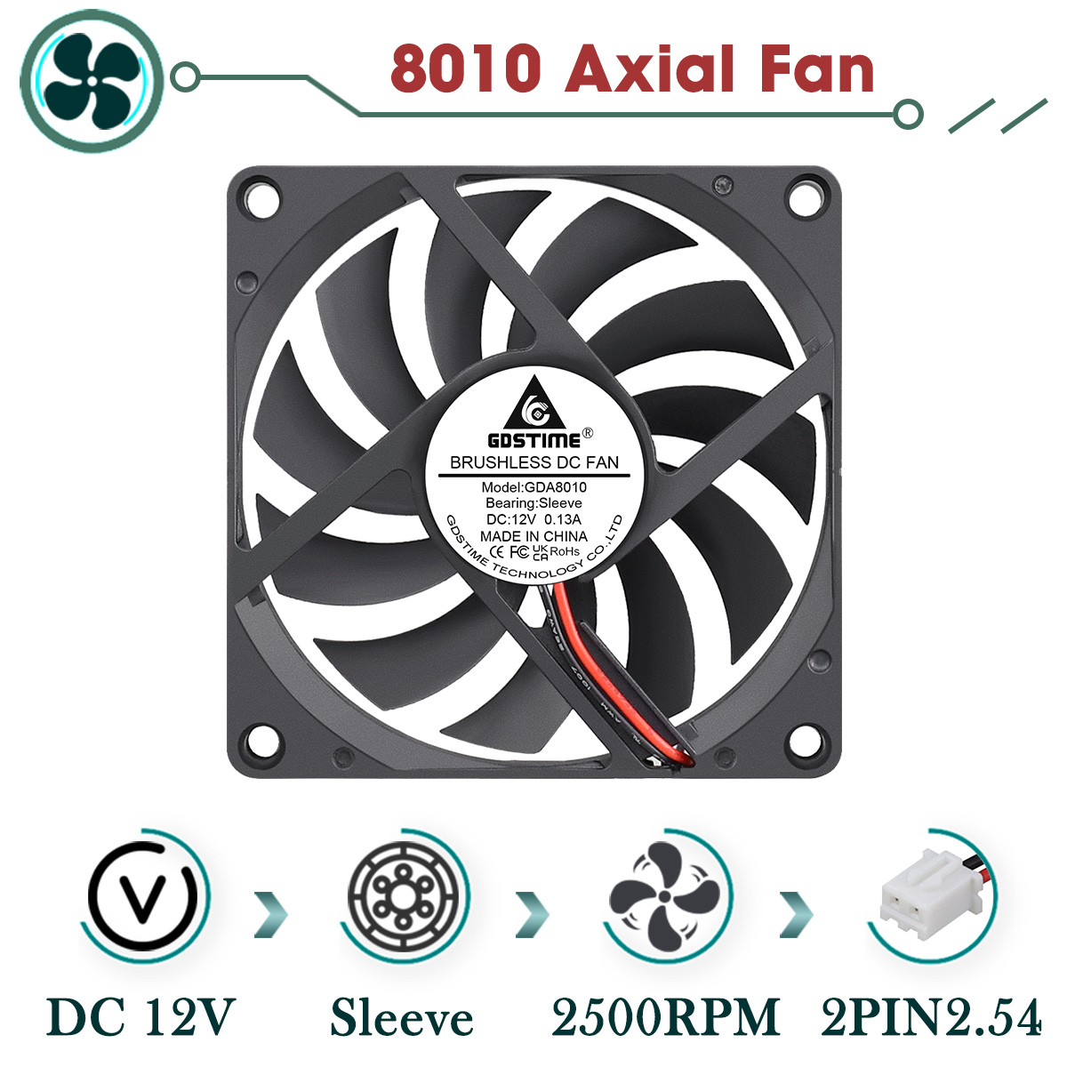 Gdstime 80mm Fan DC 5V 12V 24V 80x80x10MM Brushless Cooling Fan 8010 Double Ball Cooler 8CM Axial Fan for PC Case CPU Cooling: Gold / Blue