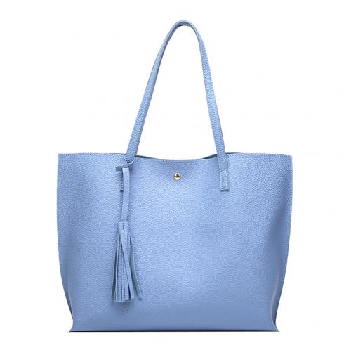 Frauen lässig Quaste Handtaschen Einfarbig Faux Leder Geschmack Tote Schulter Tasche Weibliche Jahrgang Große Größe Bote Taschen: Blau