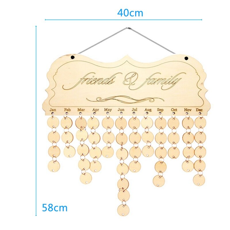 VODOOL DIY calendario de cumpleaños de madera amigos y familia impreso calendario de pared signo fechas especiales planificador tabla colgante decoración