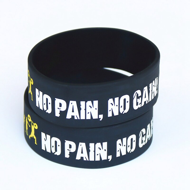 1PC Everybody Fit No Pain No Gain Silicone Wristband Wide Band Motto Rubber Bracelets & Bangles Armband