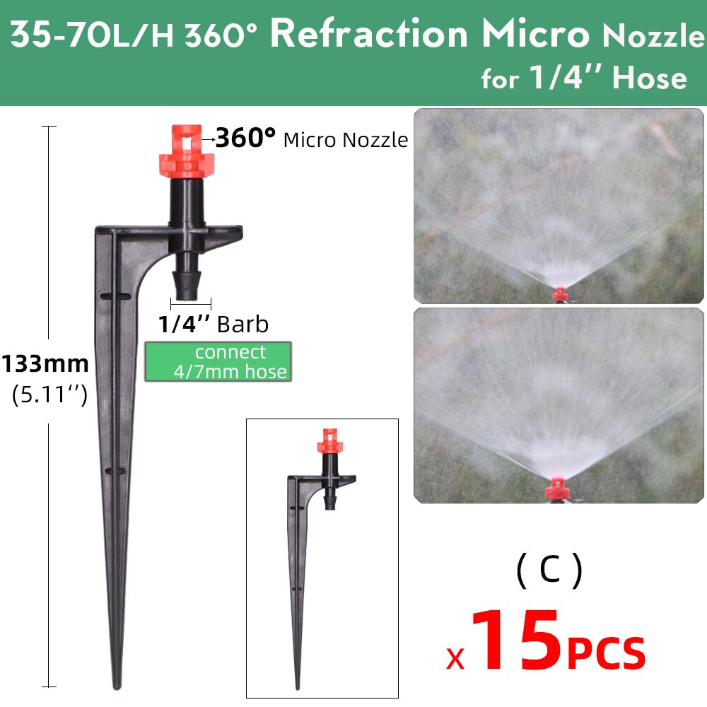 15Stck 90/180/360 ° Gärten Einstellbar Tropf Bewässerung Sprinkler Beschlagen Düsen auf 13CM Einatz Tropf Einsetzen Boden Spritzgerät: Cx15Stck