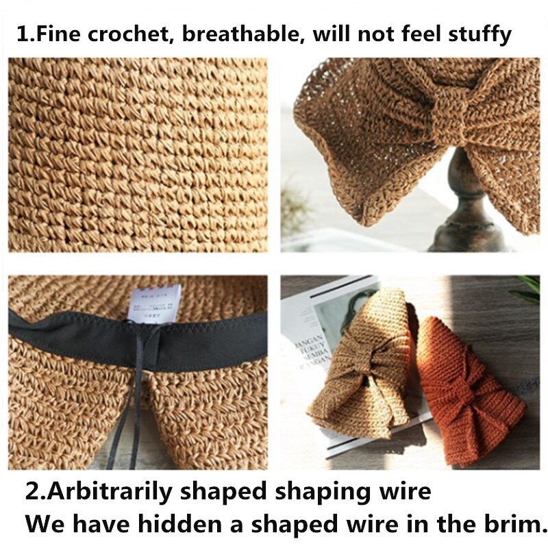 Förälder-barn raffia rosett solhatt bred brätte diskettiga sommarhattar för kvinnor strand panama halmkupol hinkhatt femme shade hatt