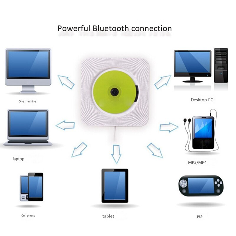 Cd-spelare väggmonterad bluetooth fm-radio usb  mp3 med fjärrkontroll inbyggd hifi-högtalare (us-kontakt)