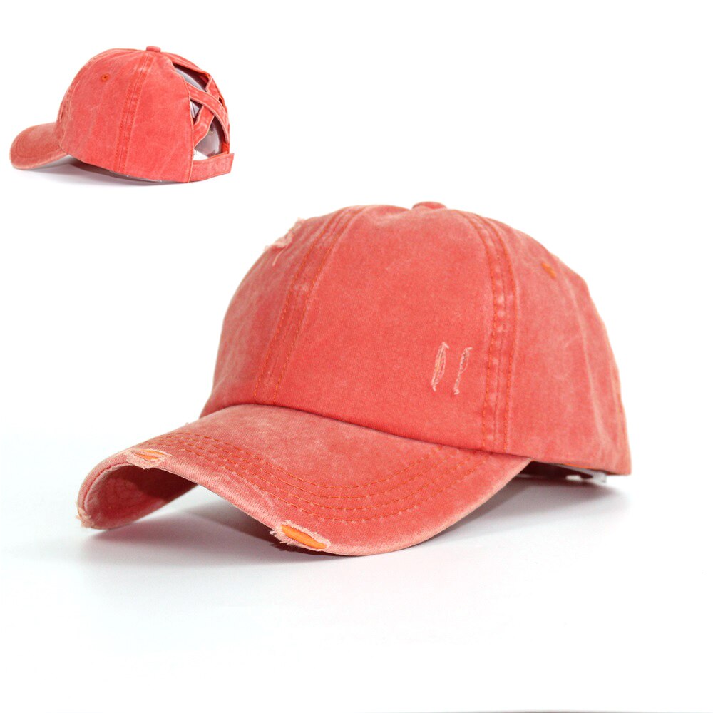 Stijl Dames Paardenstaart Baseball Cap Gewassen Gat Trucker Cap Straat Hip Hop Verstelbare Hoed Snap Back Casual Alle-wedstrijd Zonnehoed: Orange