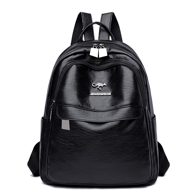 Vrouwen Lederen Rugzakken Vrouwelijke Vintage Rugzak Voor Tienermeisjes Schooltas Reizen Rugzak Dames Sac A Dos Terug pack: Black