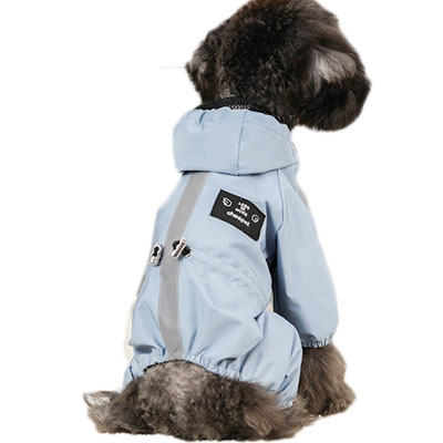 Hund regnfrakke med reflekterende ,100%  polyester regnfrakke til små hunde s -3xl, vandtæt jumpsuit kostume, lyserødblå hættejakke: Blå / Xxl