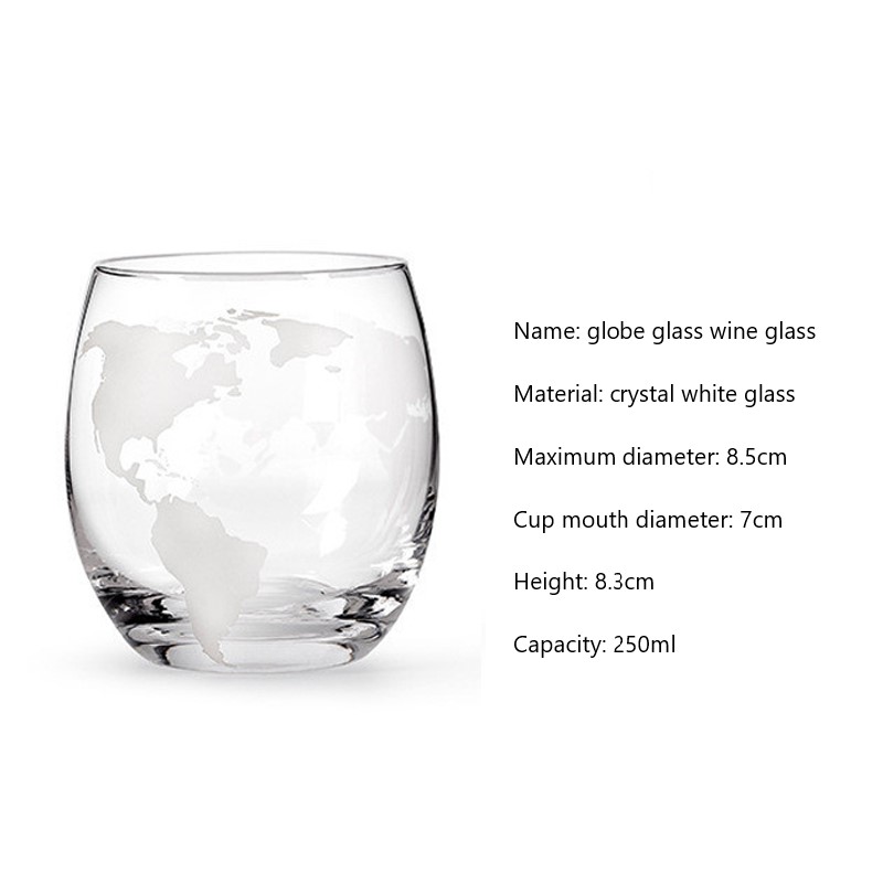 250 ml whiskyglas ætset globeglas til vodka rom skotsk glas verdenskort rocks glas til