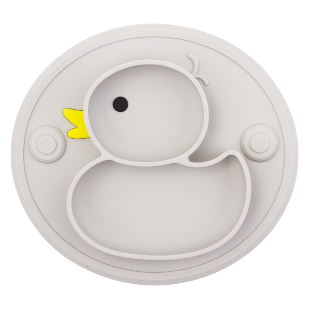 Qshare, 2 uds., platos para bebés, platos de pato, tapete de silicona, charola de succión, antideslizante, platos de comida para niños, platos de alimentación de frutas para bebés: 2PS Grey