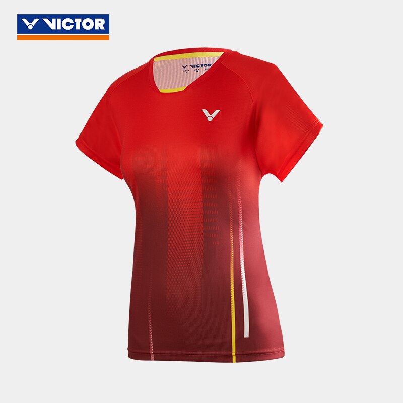 T-shirt à manches courtes de Badminton Victor , nouvelle série de concours de contraste de couleur pour femmes T-01008: M / Gris foncé