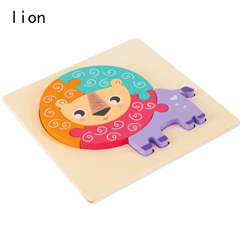 Big Wooden Puzzle Toys For Children Wood 3d Cartoon Traffic Animal Puzzles Intelligence Kids Early Educational Toys: lion