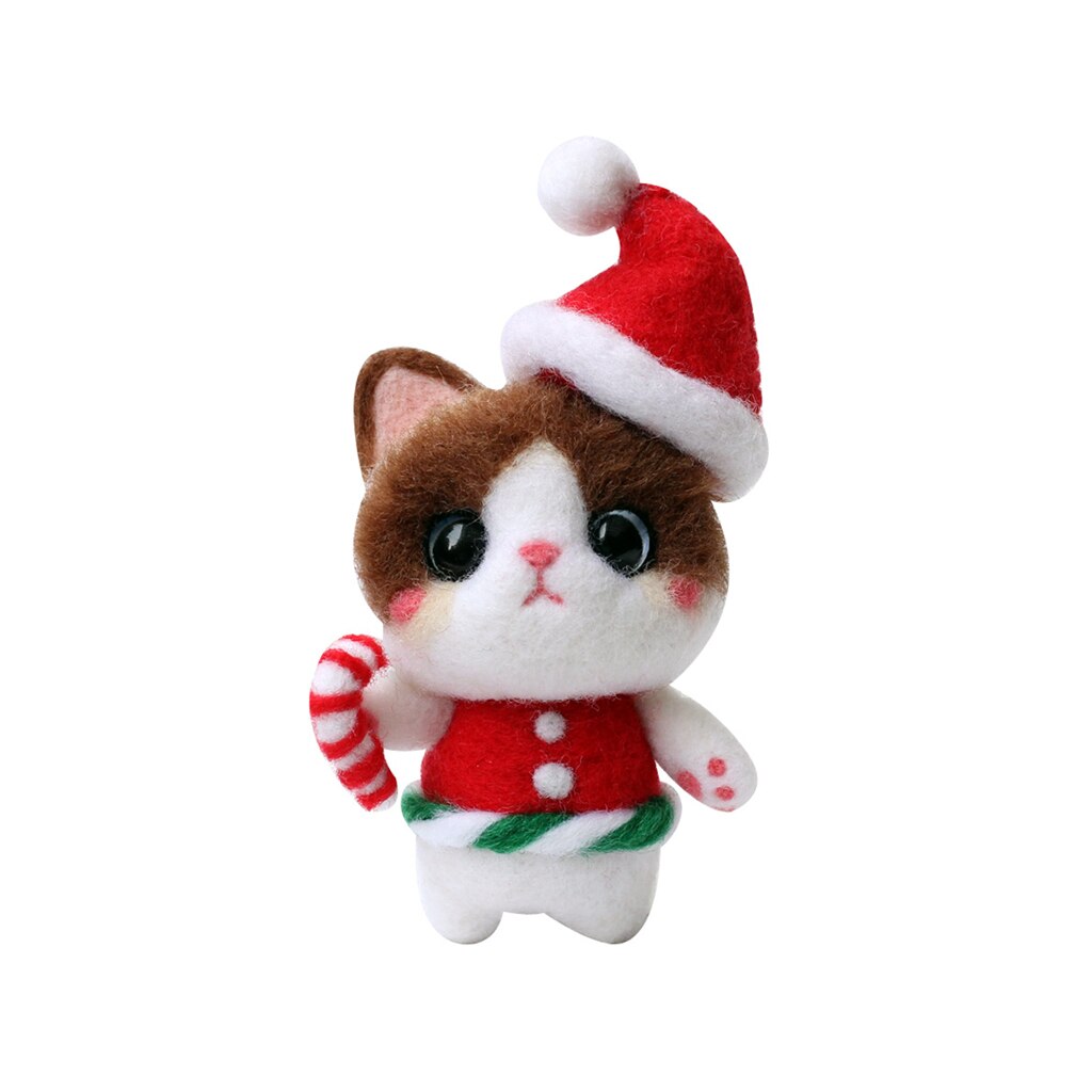 Kit artisanal en feutre de chat, nouveauté, chapeau de noël, laine animale, aiguille,