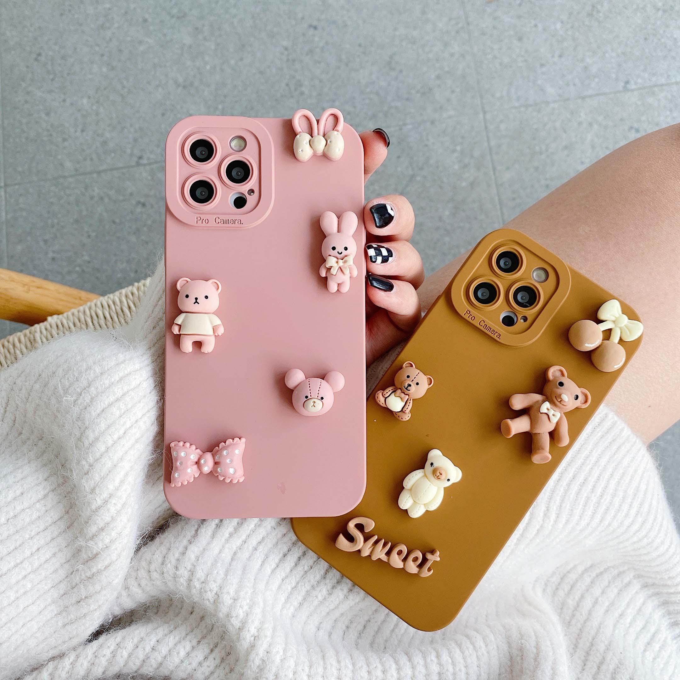 Fundas de teléfono con osos 3D para iPhone 11, 12, 13, 14, 15 Pro Max, funda trasera de silicona suave para iPhone X XR XS Max 7 8 6 6s Plus Se
