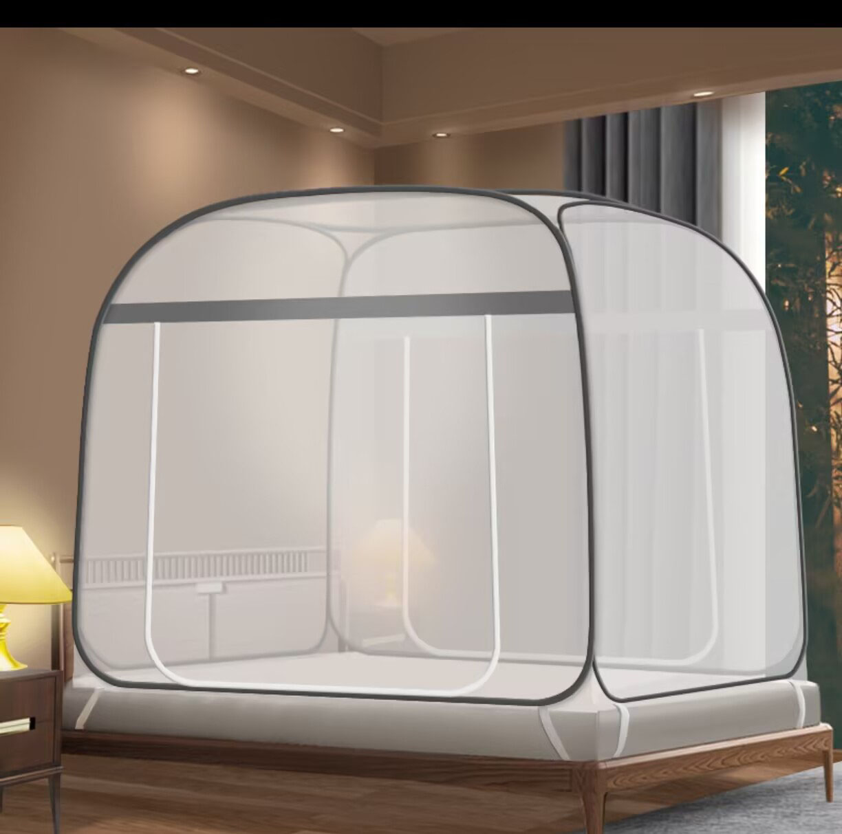 180 x 200 cm Moskitonetz 360 ° Schutz, faltbar, voller Boden, großer Platz, Moskitonetz, Reißverschluss, Doppeltür-Zelt: Grau