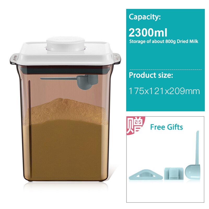 Bærbar baby melkepulver container låve matte oppbevaringsboks ingen bpa spedbarn fôringe matte oppbevaringsboks med skje til nyfødt: Brun 2300 ml