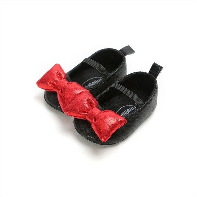 Baby Meisje Prinses Schoenen Soft Sole Crib Lederen Schoenen Kid Peuter Wedding Party Grote Strik Eerste Wandelaars Prewalker 0-18M: Black / 0-6 months