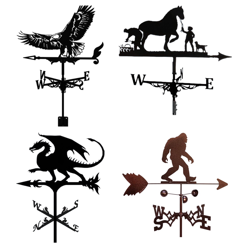 Metal Weather Vane Outdoor Farm Barn Scene Stake Garden Stake Weathervane Measuring Tool for Home Garden